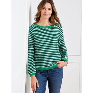 Womens Talbots Jacquard Crewneck Pullover Green/Black/White Size XL VGUC